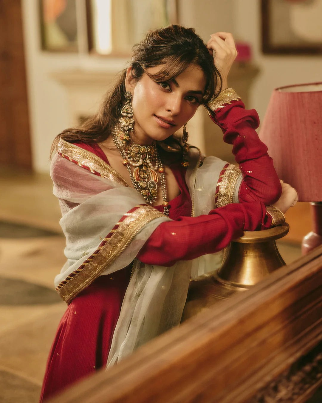 Maroon Anarkali Suit Set with Floral Embroidered Dupatta for Women